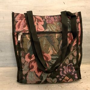 Floral Tapestry Cottage Grandma Core Tote Bag 12x12x4.5 Good Condition